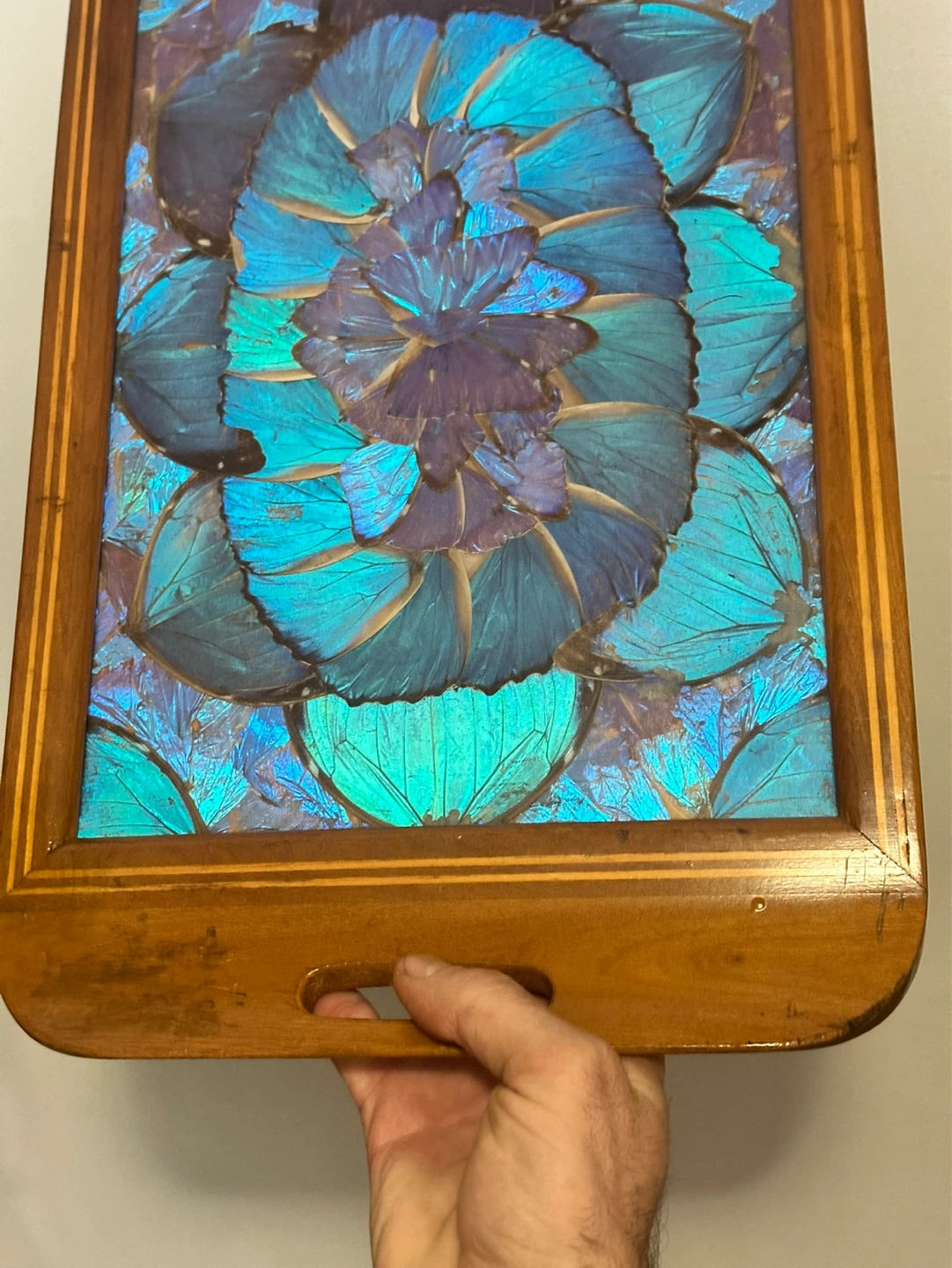 Butterfly Wing Art Wood Serving Tray with Inlay MCM Brazil - photo 3