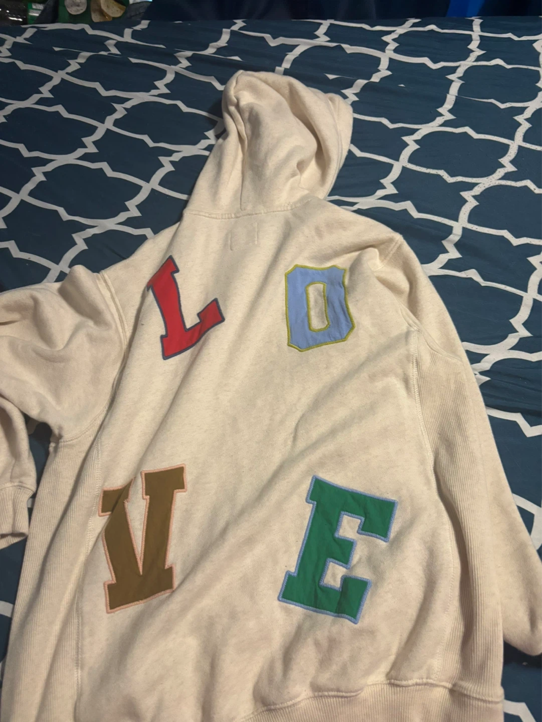 Cream Coloured Hoodie with 'LOVE' Appliqués - photo 3