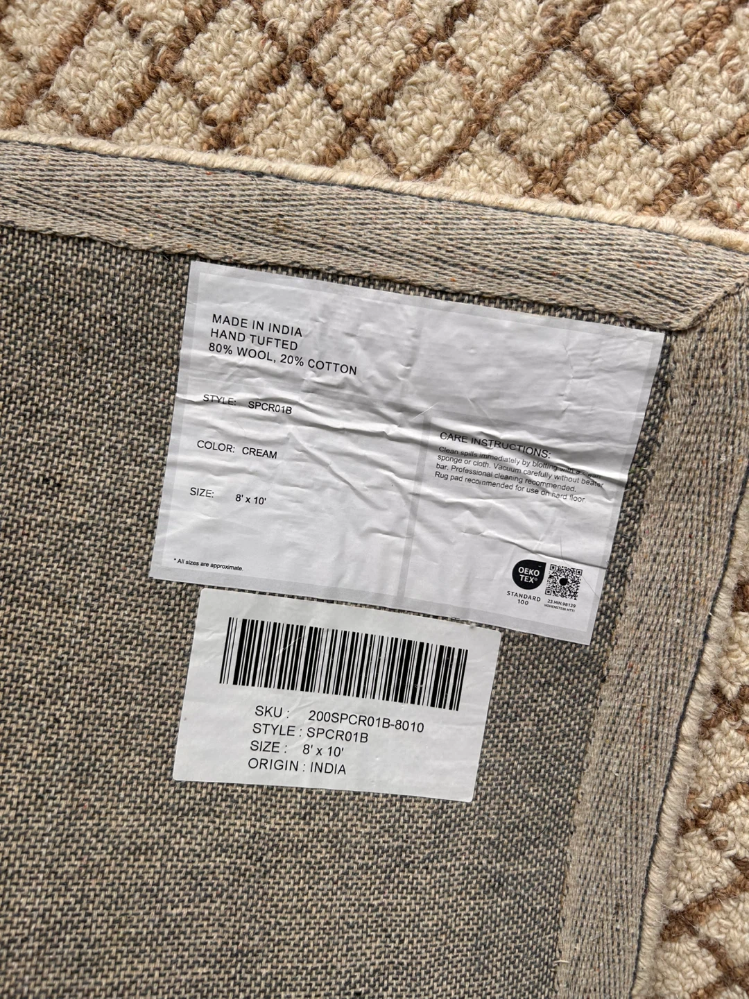 Rug: Cream Wool Cotton Area 8' x 10' - photo 3