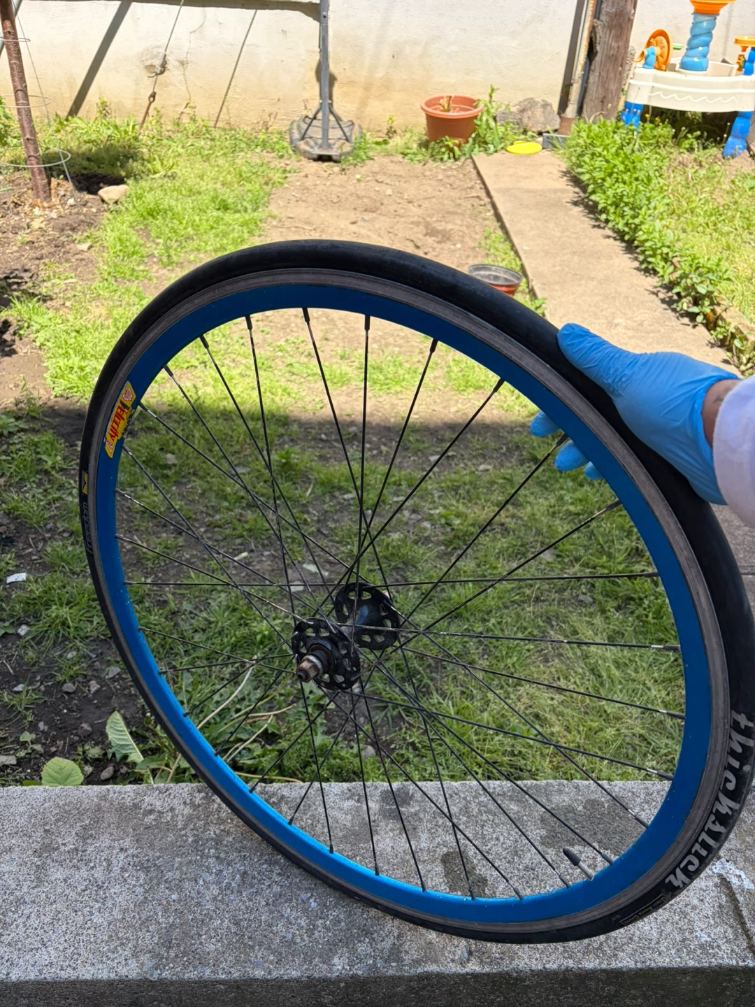 Green and Blue Bicycle Wheel with Tire - photo 4