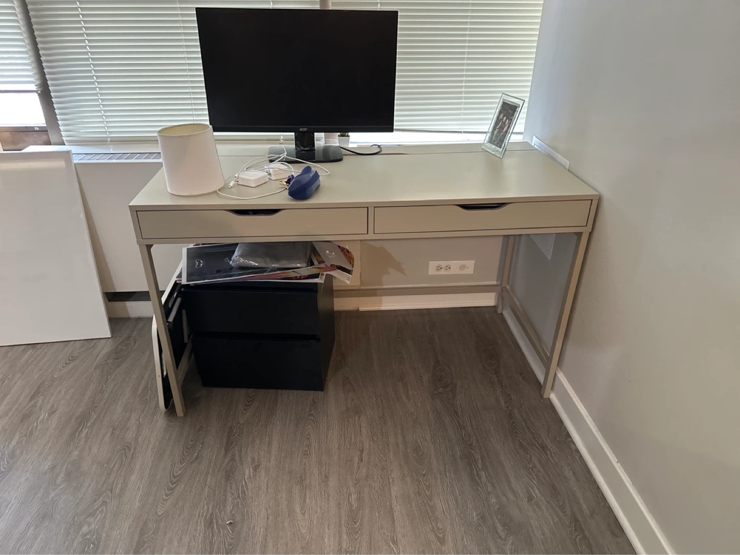 Ikea Cream Desk with 2 Drawers and File Cabinet