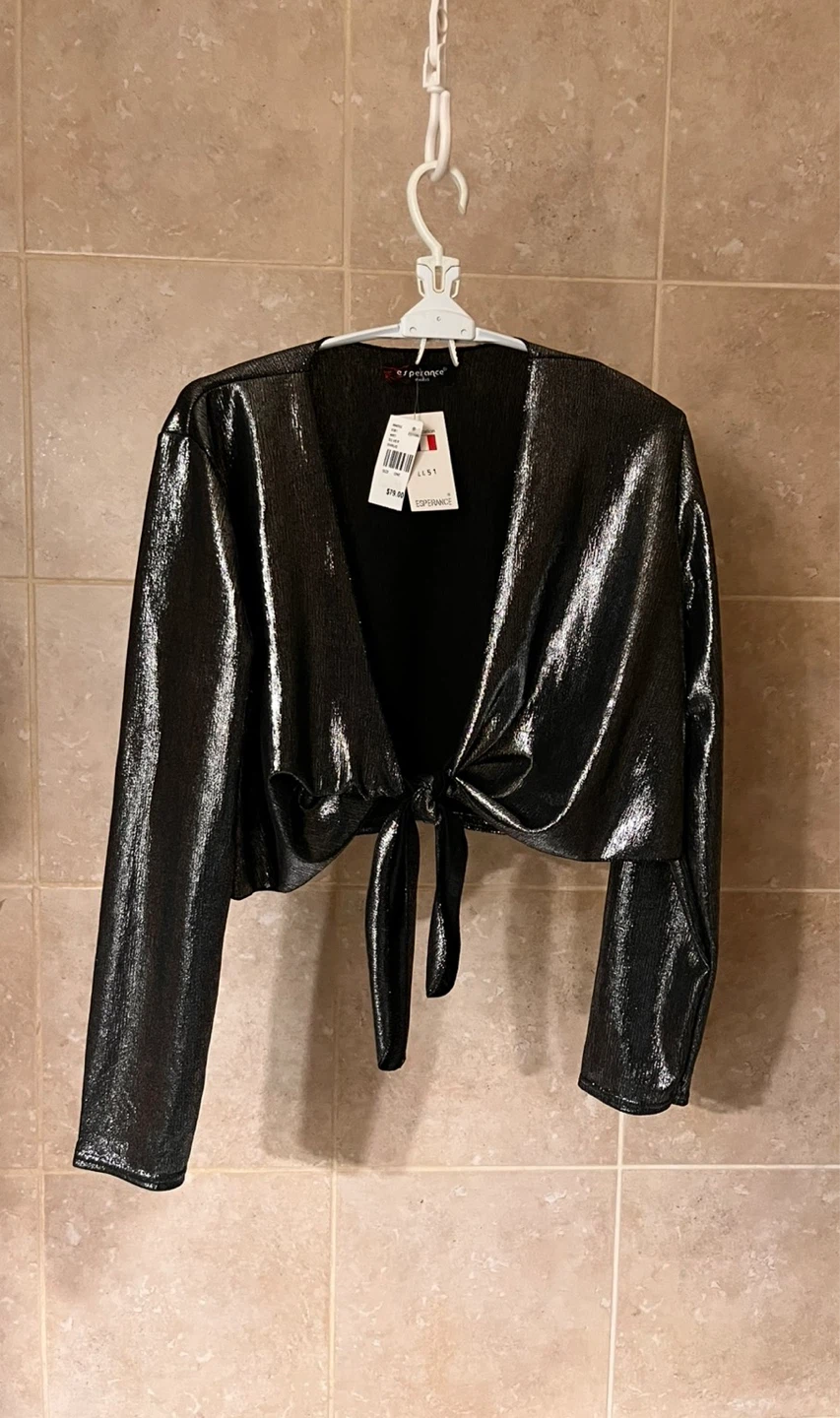 NEW  Metallic Tie-Front Shrug