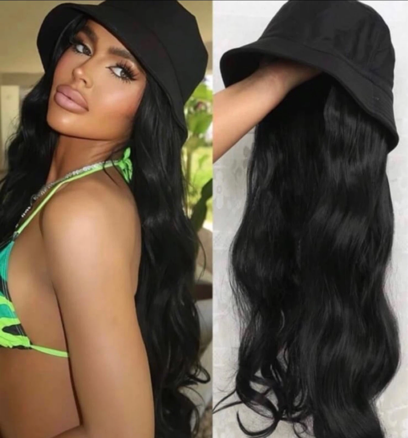 Fisherman’s hat with Synthetic Heat Resistant Wig  26 Inches