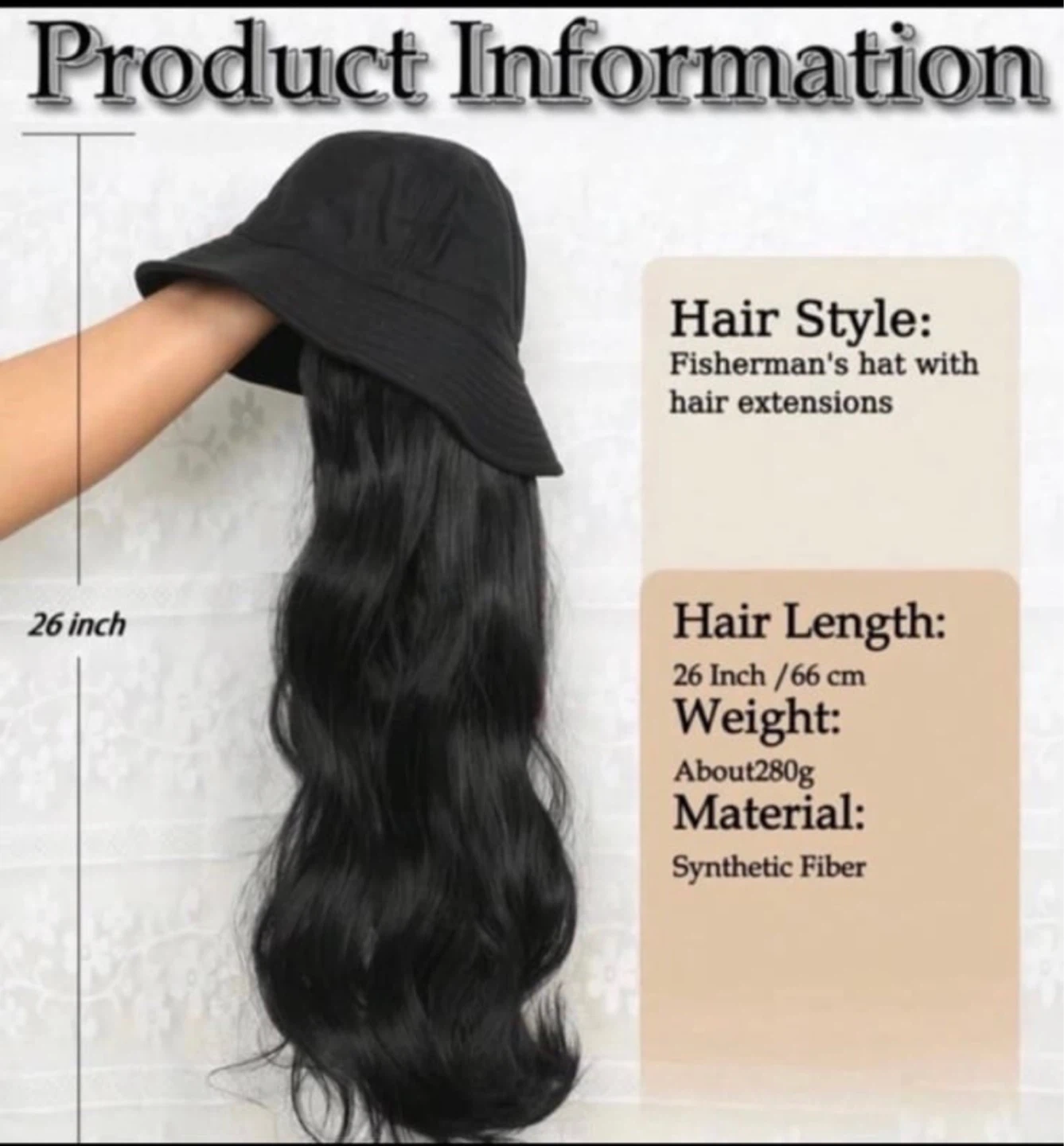Fisherman’s hat with Synthetic Heat Resistant Wig  26 Inches - photo 2