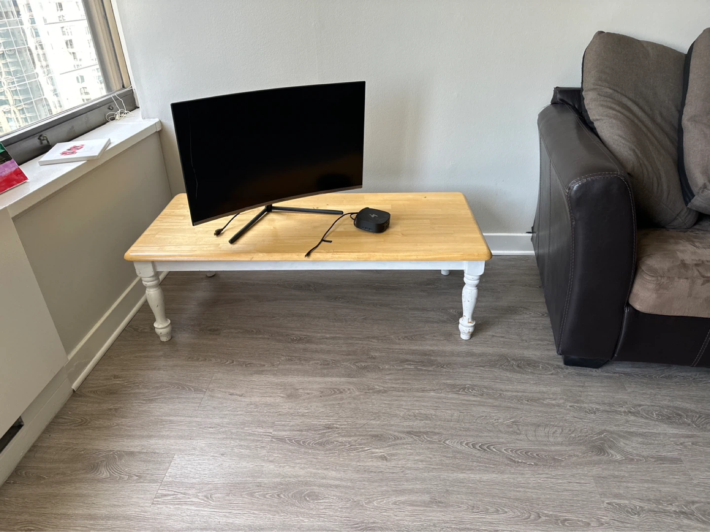 Wooden Coffee Table with White Legs