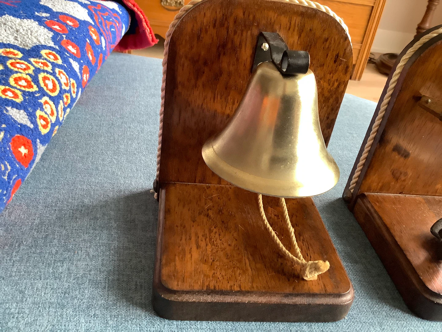 Vtg Wooden Nautical Bookends - Bell & Anchor 🐞 - photo 4