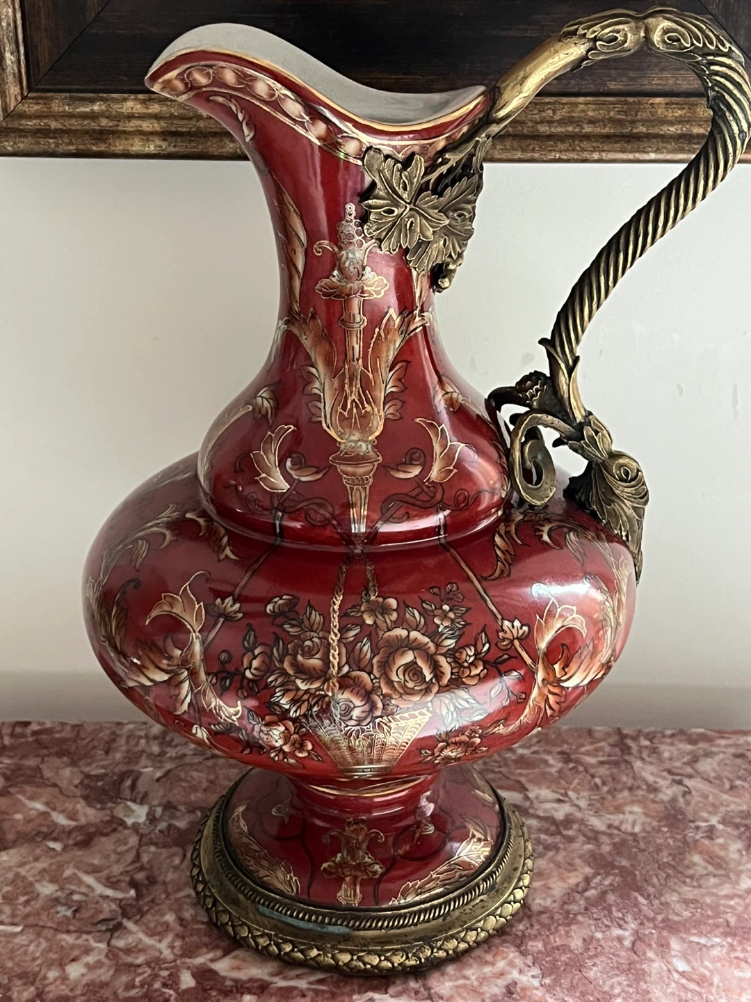 Decorative Red Pitcher with Ornate Gold Accents - photo 5