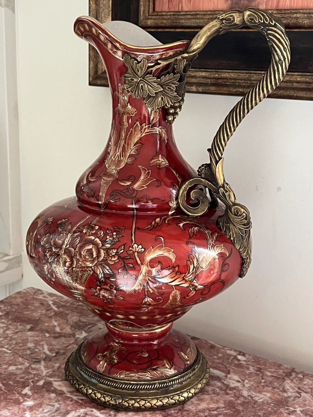 Decorative Red Pitcher with Ornate Gold Accents - photo 3