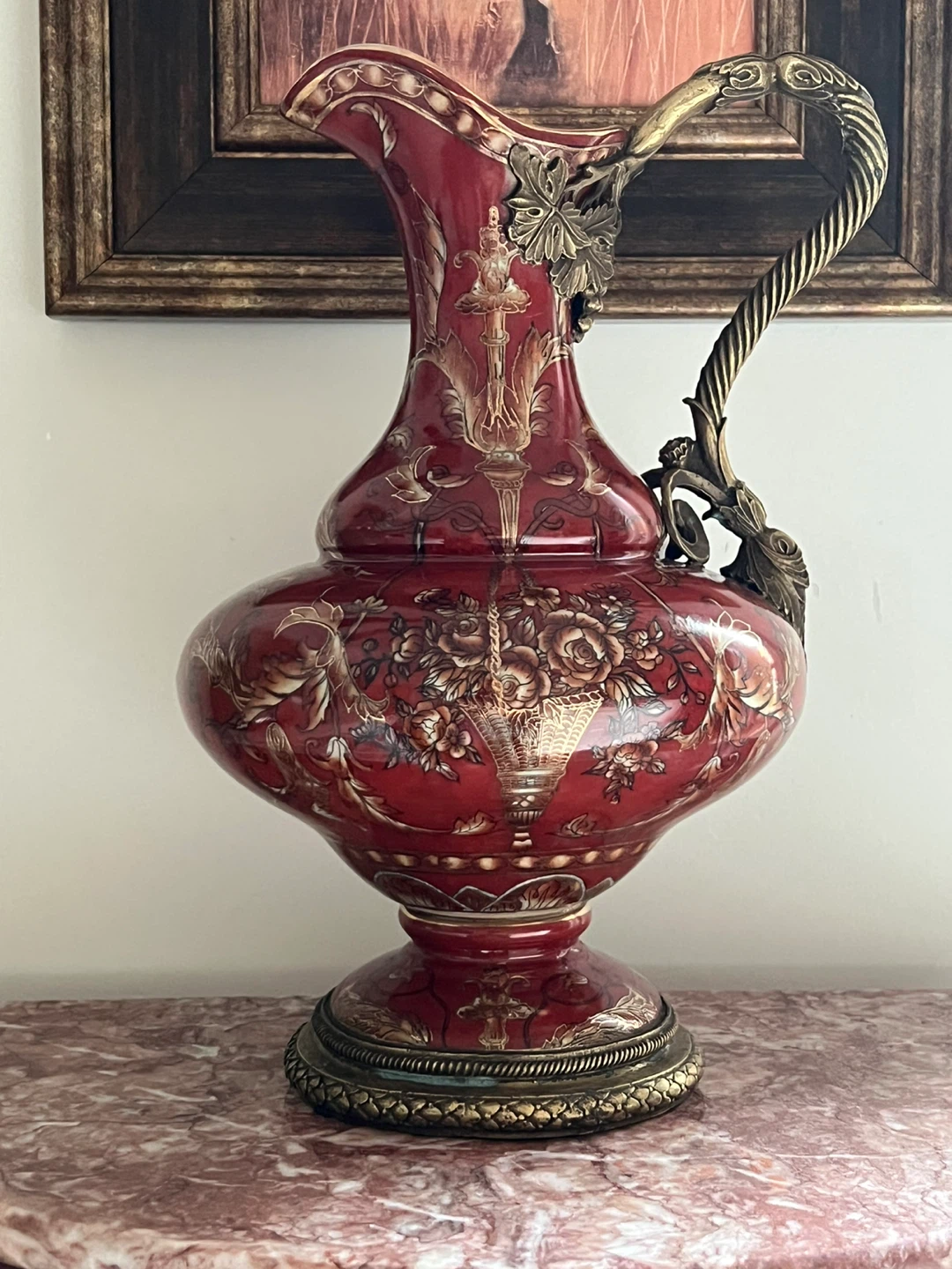 Decorative Red Pitcher with Ornate Gold Accents - photo 4