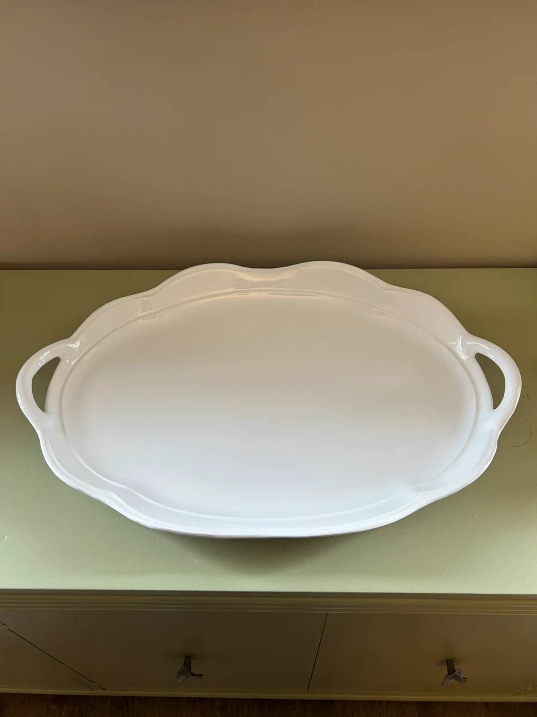 White Oval Serving Platter with Handles - photo 2