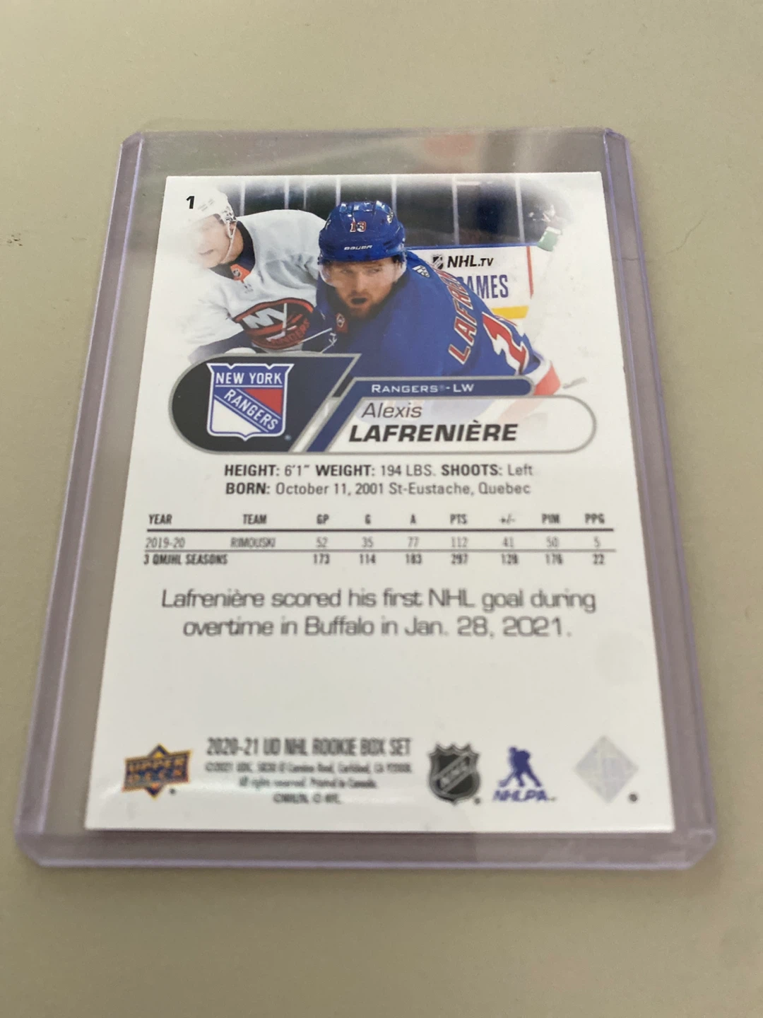 Alexis Lafrenière 2020-21 Upper Deck Rookie Set Hockey Card - photo 2
