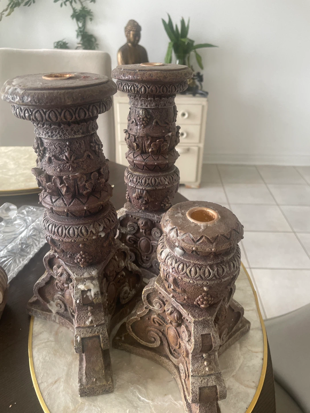 Set of 3 Ornate Pillar Candle Holders