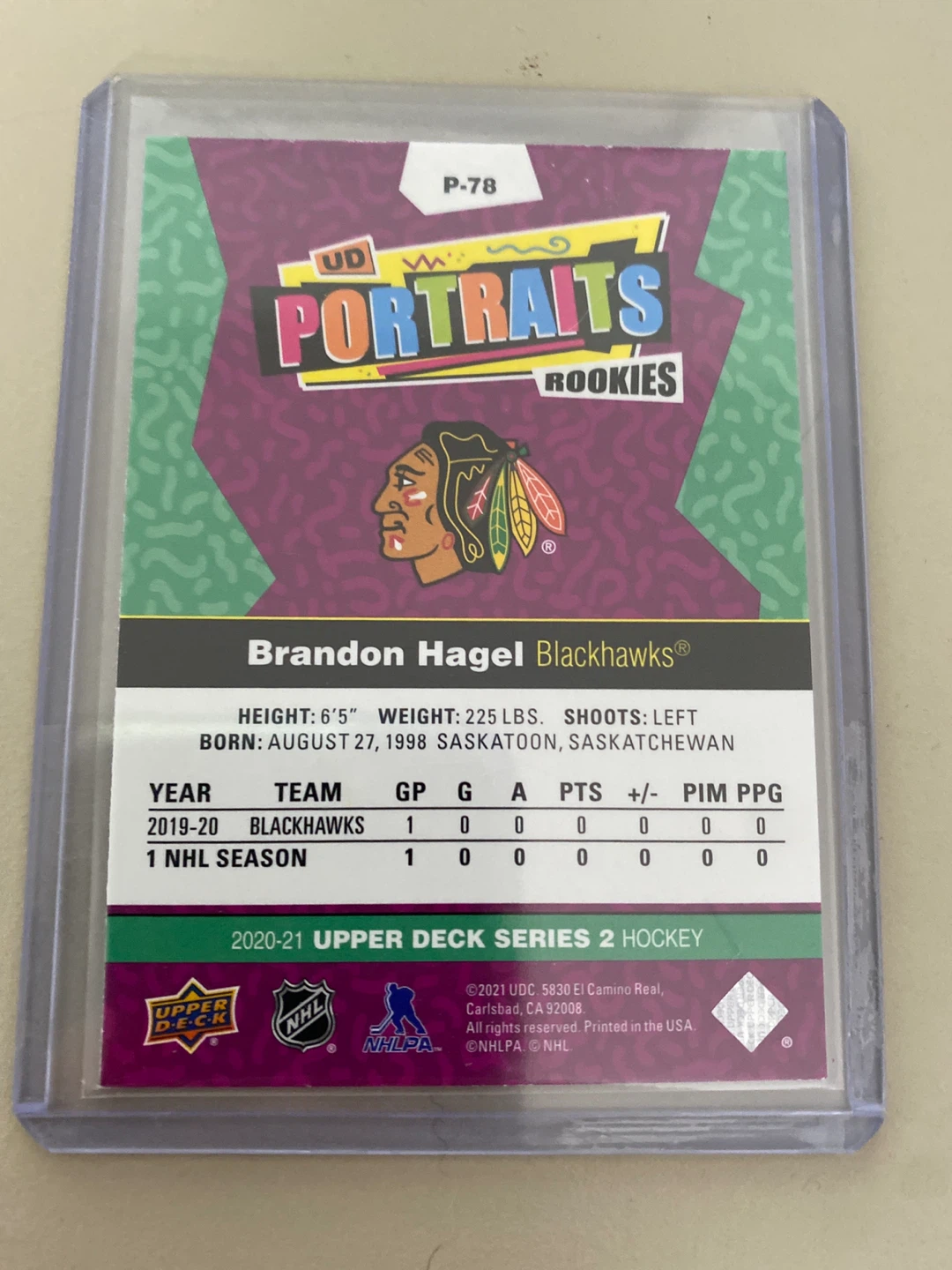 Upper Deck Portraits Rookies Brandon Hagel Hockey Card - photo 2