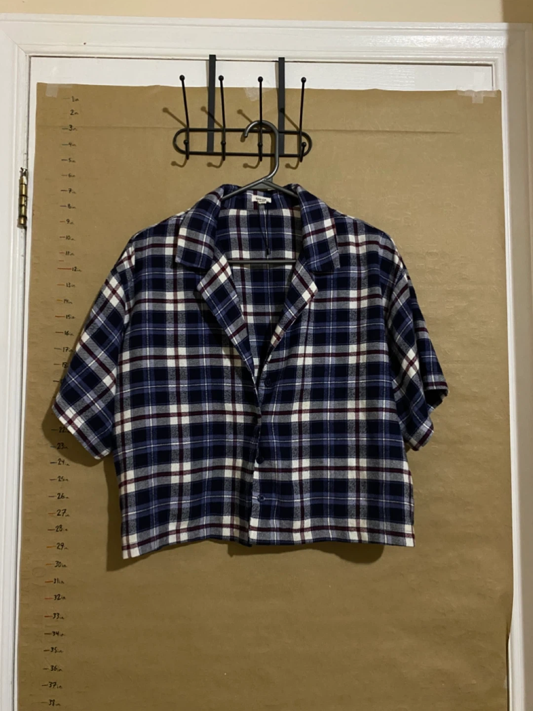 Navy Plaid Short Sleeve Button-Up Shirt