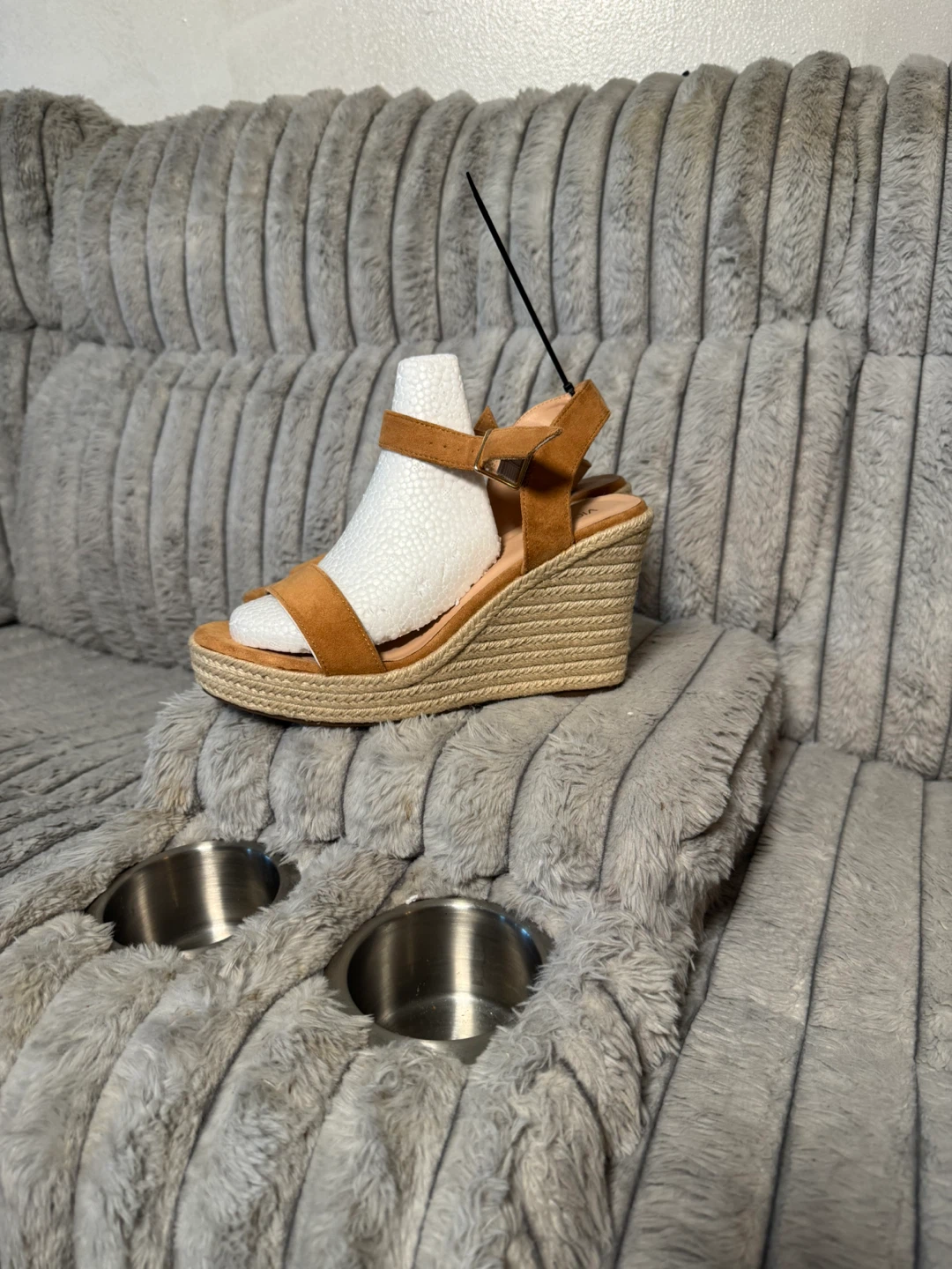 Vicki-Vicki Women's Tan Suede Wedge Espadrille Sandals