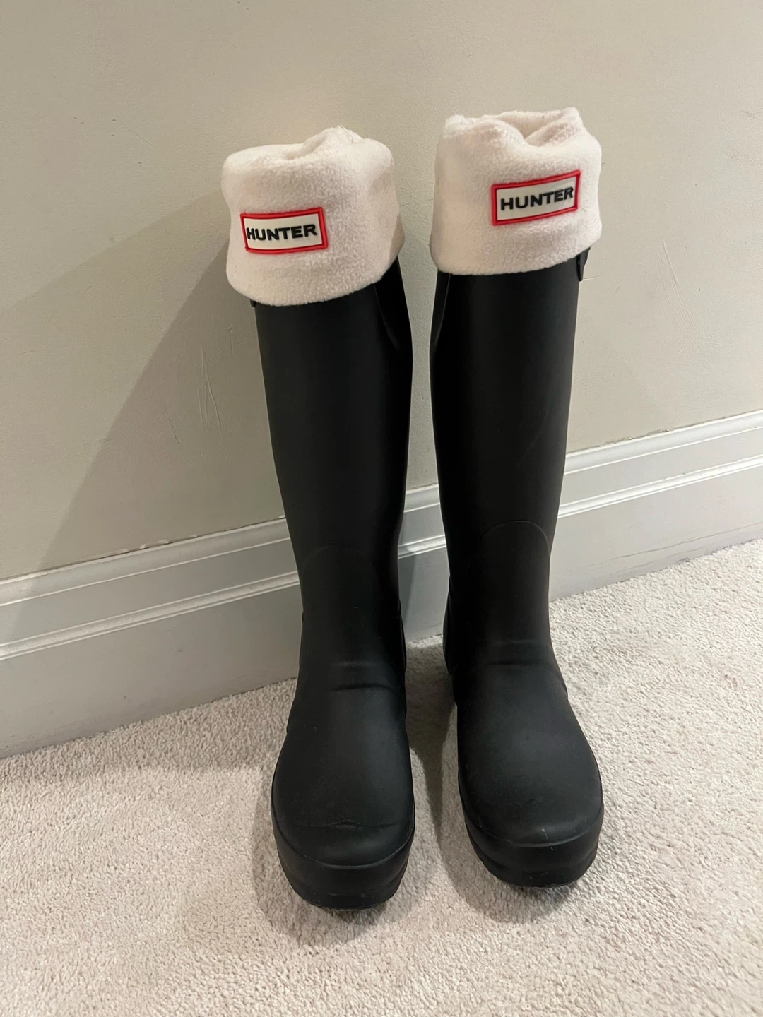 Hunter Original Tall Gloss Rain Boots with Fleece Liners