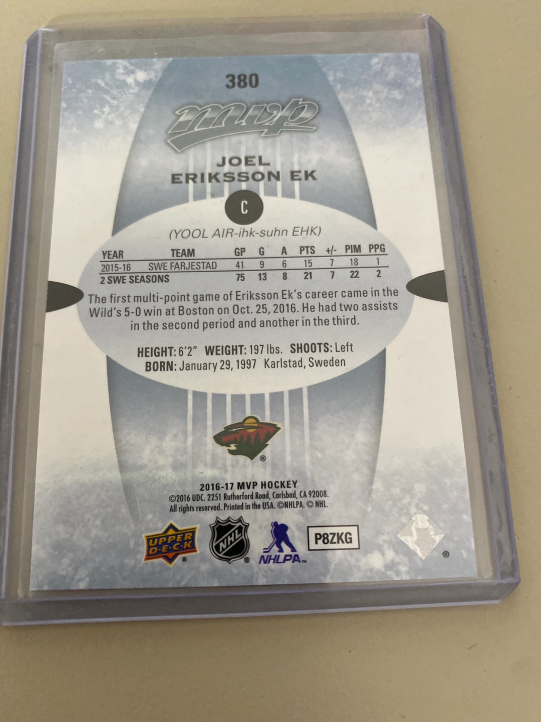 Joel Eriksson Ek 2016-17 MVP Hockey Card - photo 2