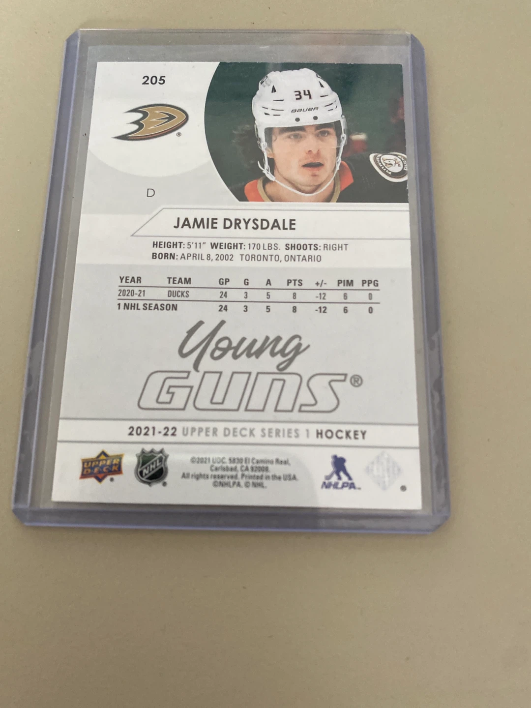 2021-22 Upper Deck Series 1 Hockey Jamie Drysdale Young Guns - photo 2