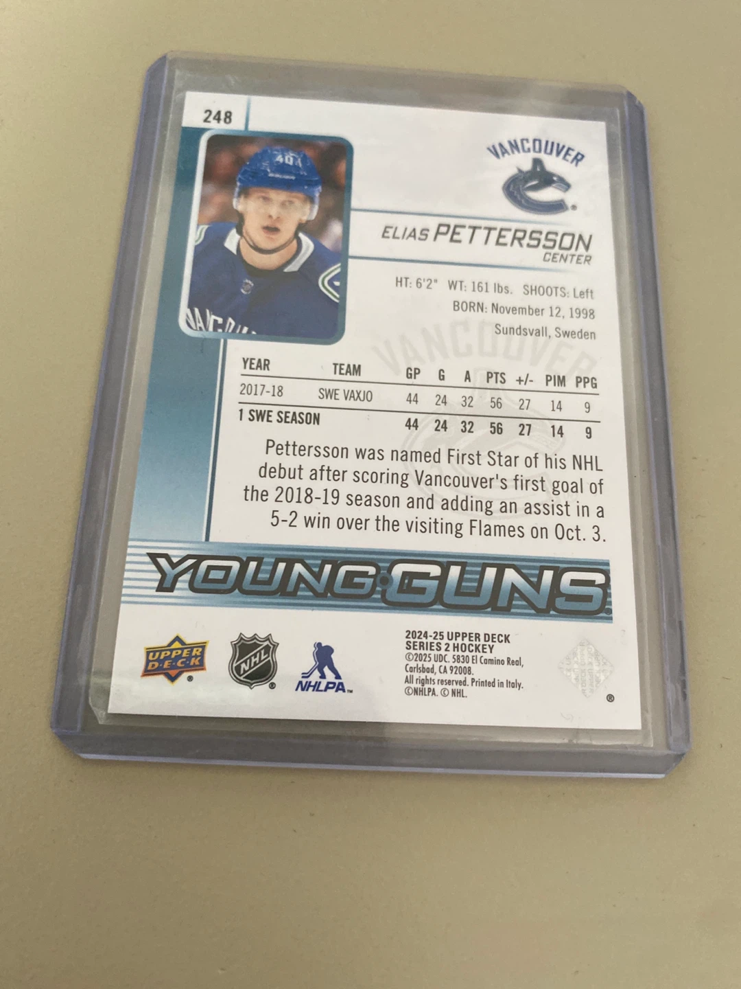 2024-25 Upper Deck Young Guns Elias Pettersson Hockey Card - photo 2