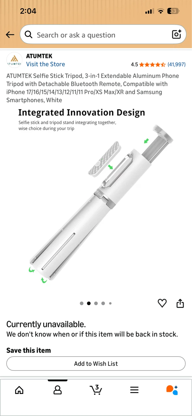 ATUMTEK Bluetooth Selfie Stick Pro - White - photo 3
