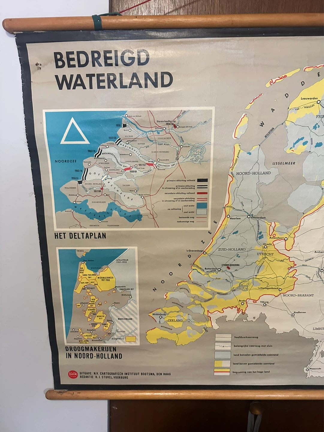 vintage 1953 Dutch school map titled "Bedreigd Waterland" - photo 2