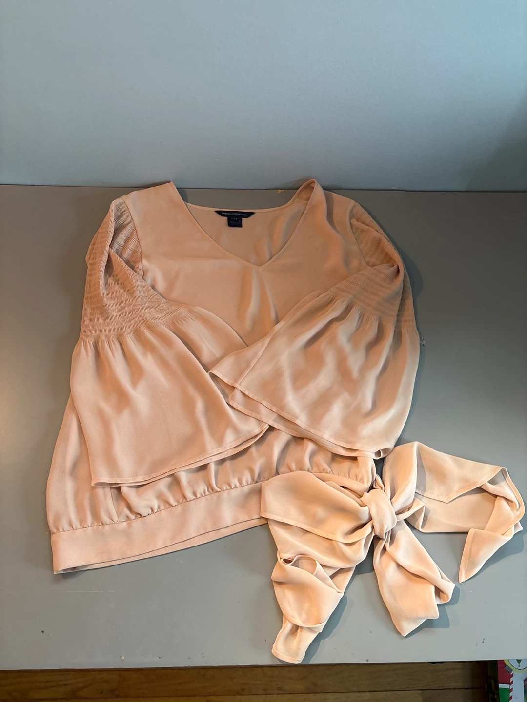 French Connection Beige Bell Sleeve Bow Blouse - photo 3