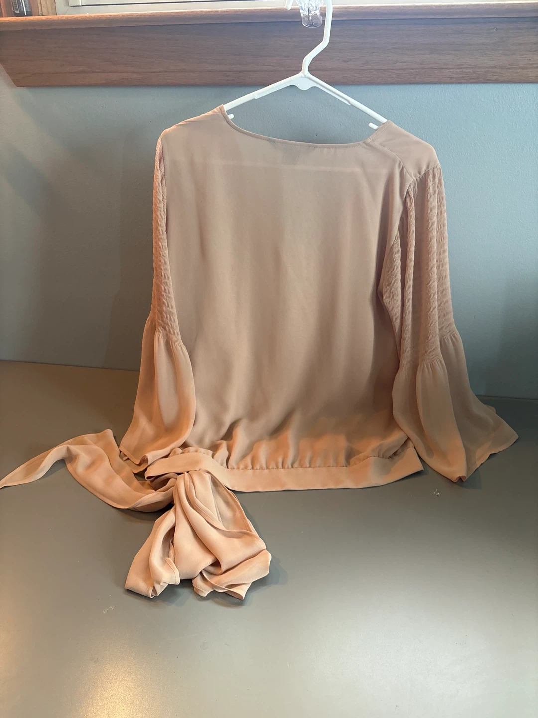 French Connection Beige Bell Sleeve Bow Blouse - photo 2