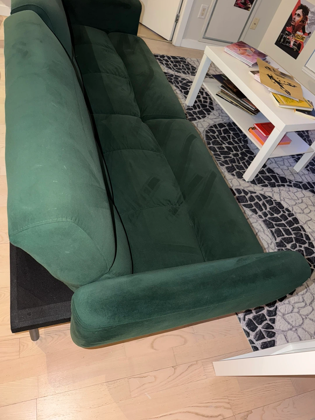 Dark Green Velvet Loveseat Sofa Bed - photo 2