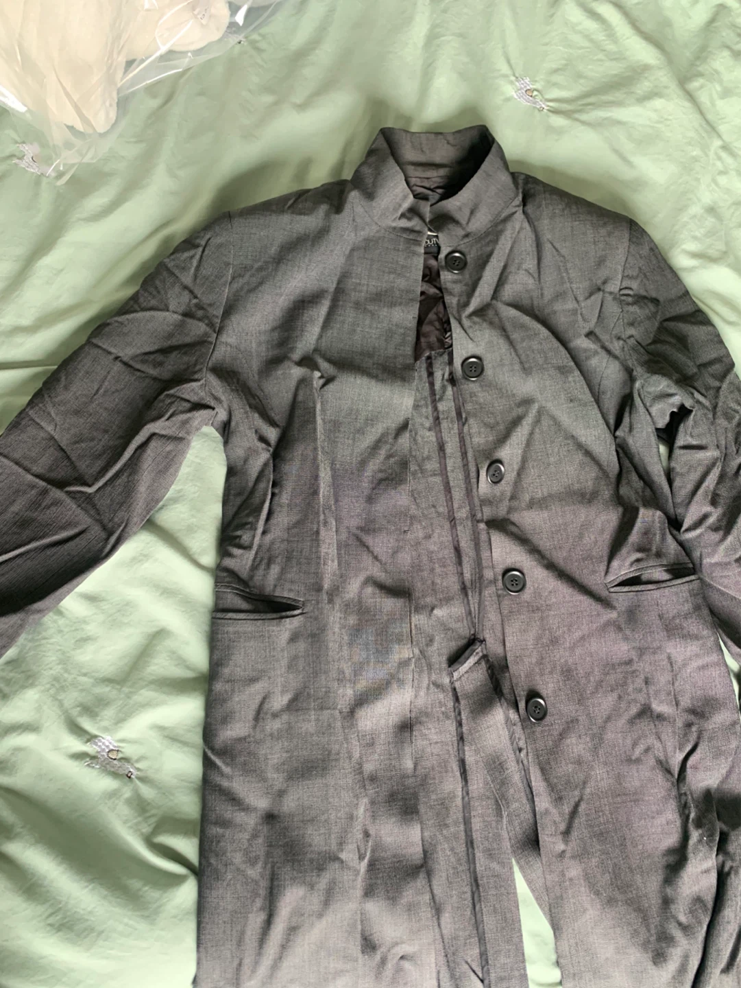 Long Grey Button-Up Blazer
