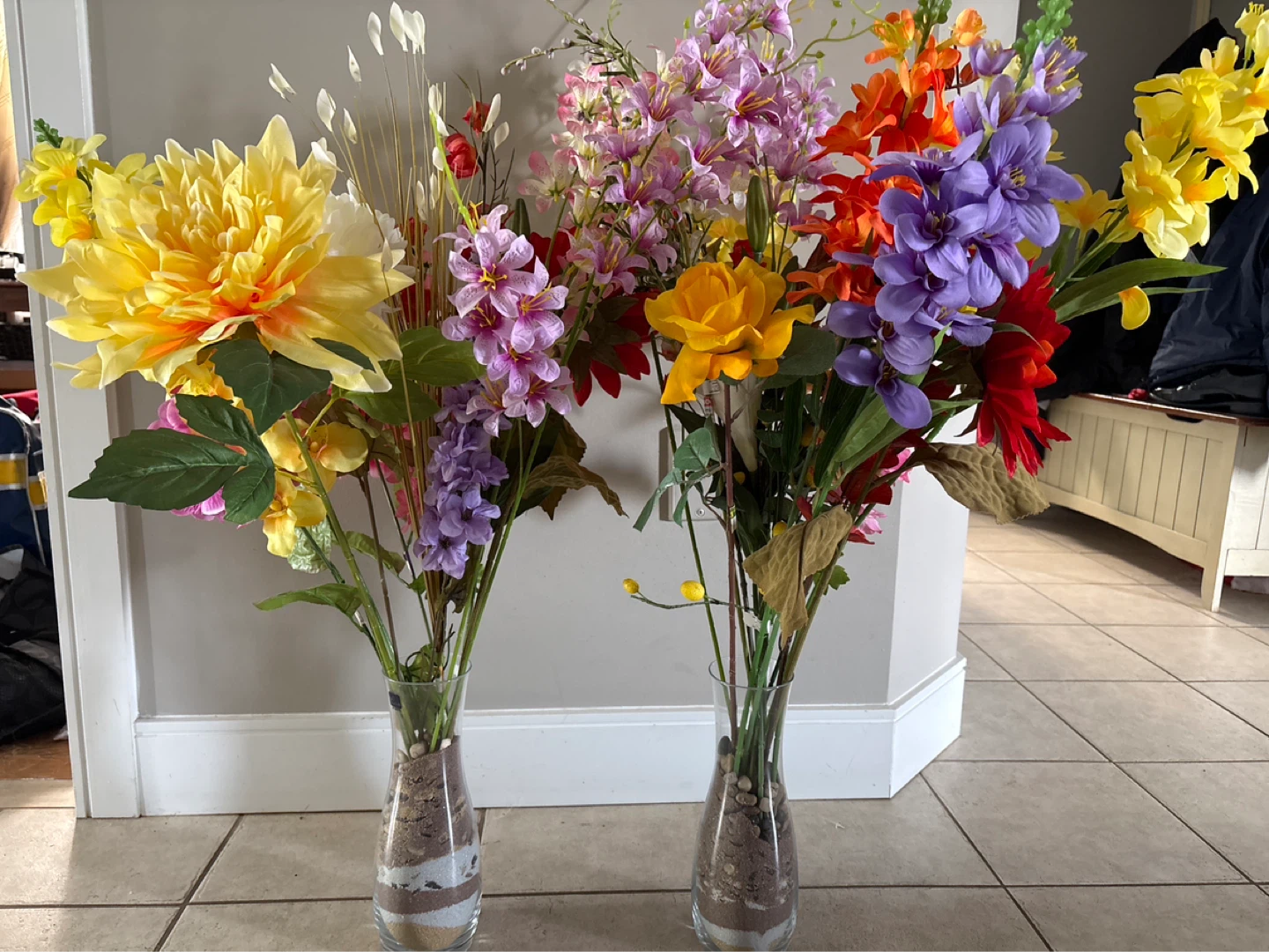 Artificial Flower Arrangement in Glass Vase