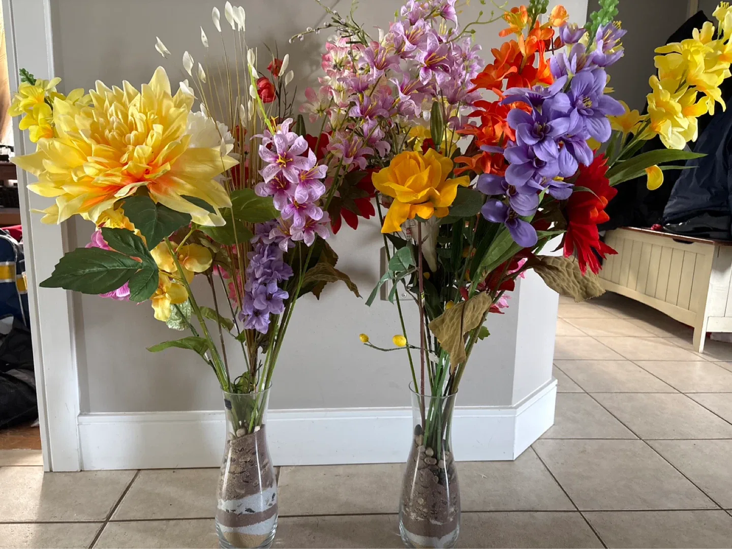 Artificial Flower Arrangement in Glass Vase