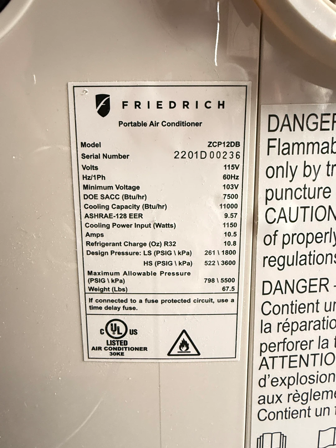 New(not used once) Friedrich Portable Air Conditioner ZCP12DB - photo 4