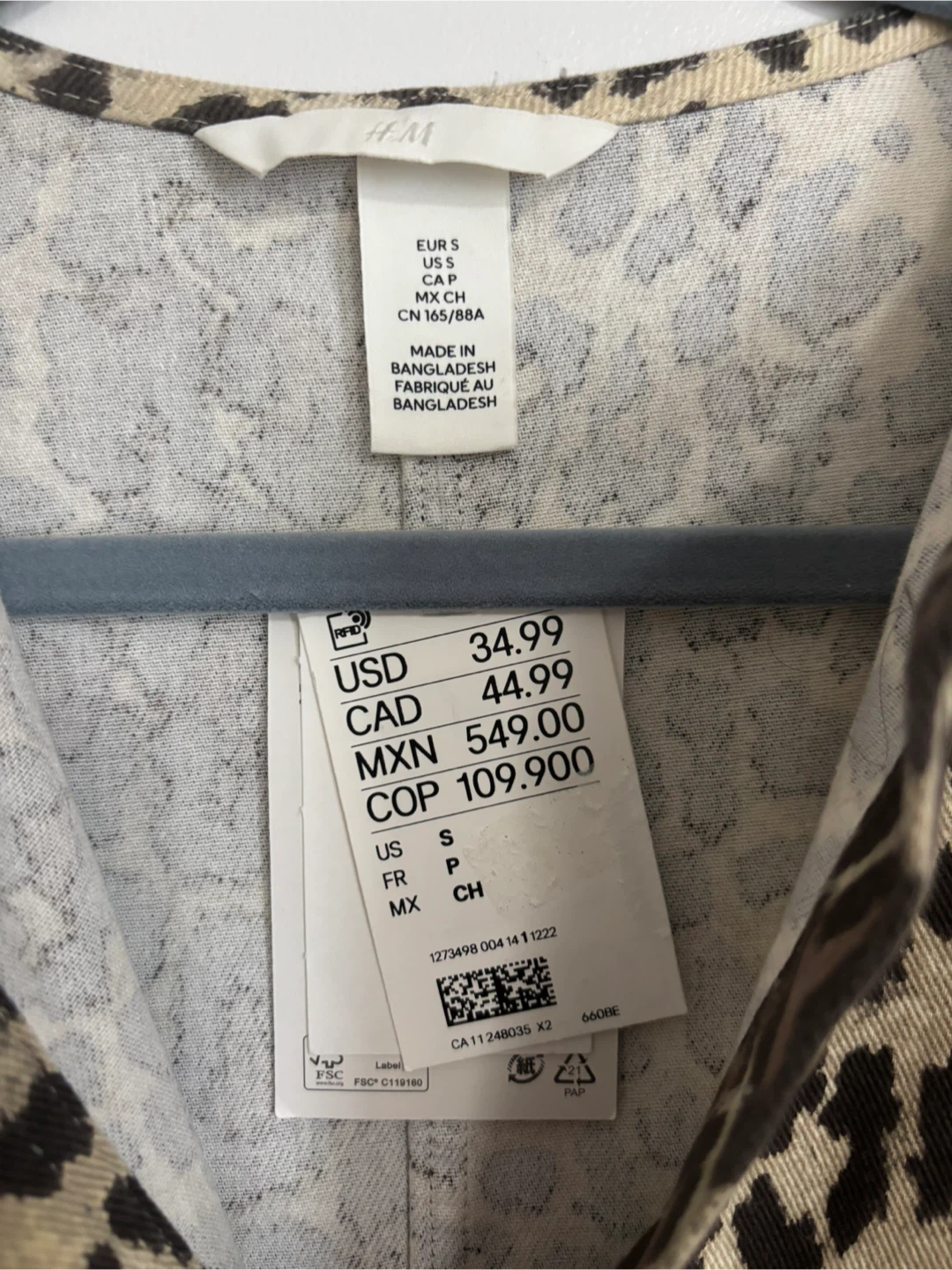 New H&M Leopard Print Long Sleeve Shirt Size S - photo 4