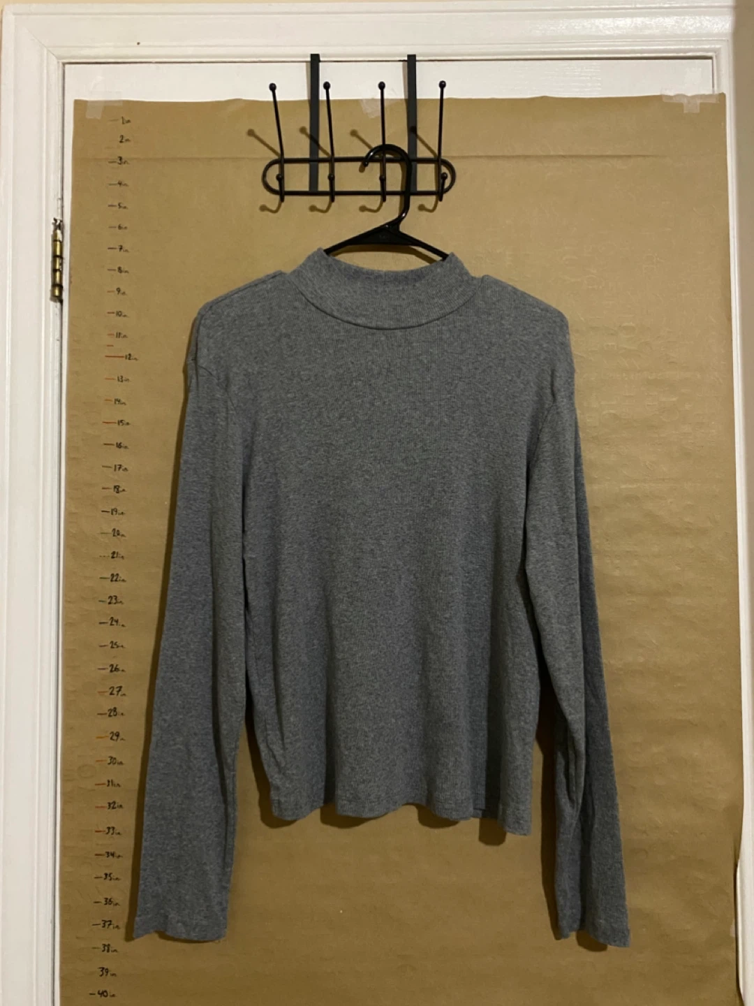 Grey Ribbed Mock Neck Long Sleeve Top