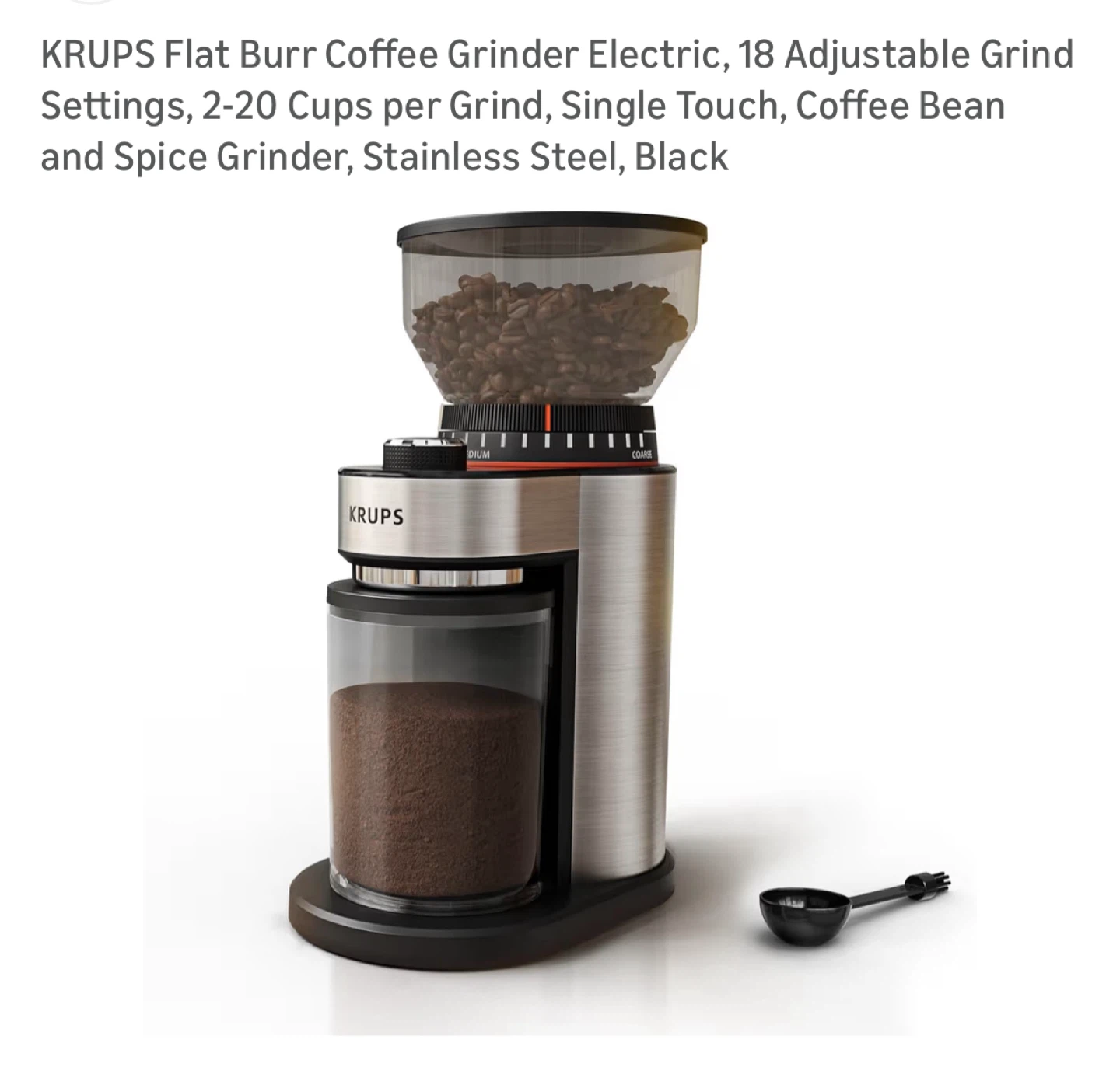 KRUPS GX450 Flat Burr Coffee Grinder - Black Stainless Steel - photo 2