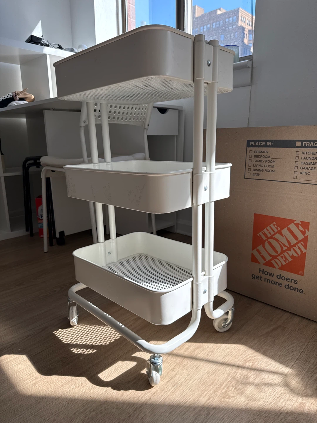 White 3-Tier Rolling Cart