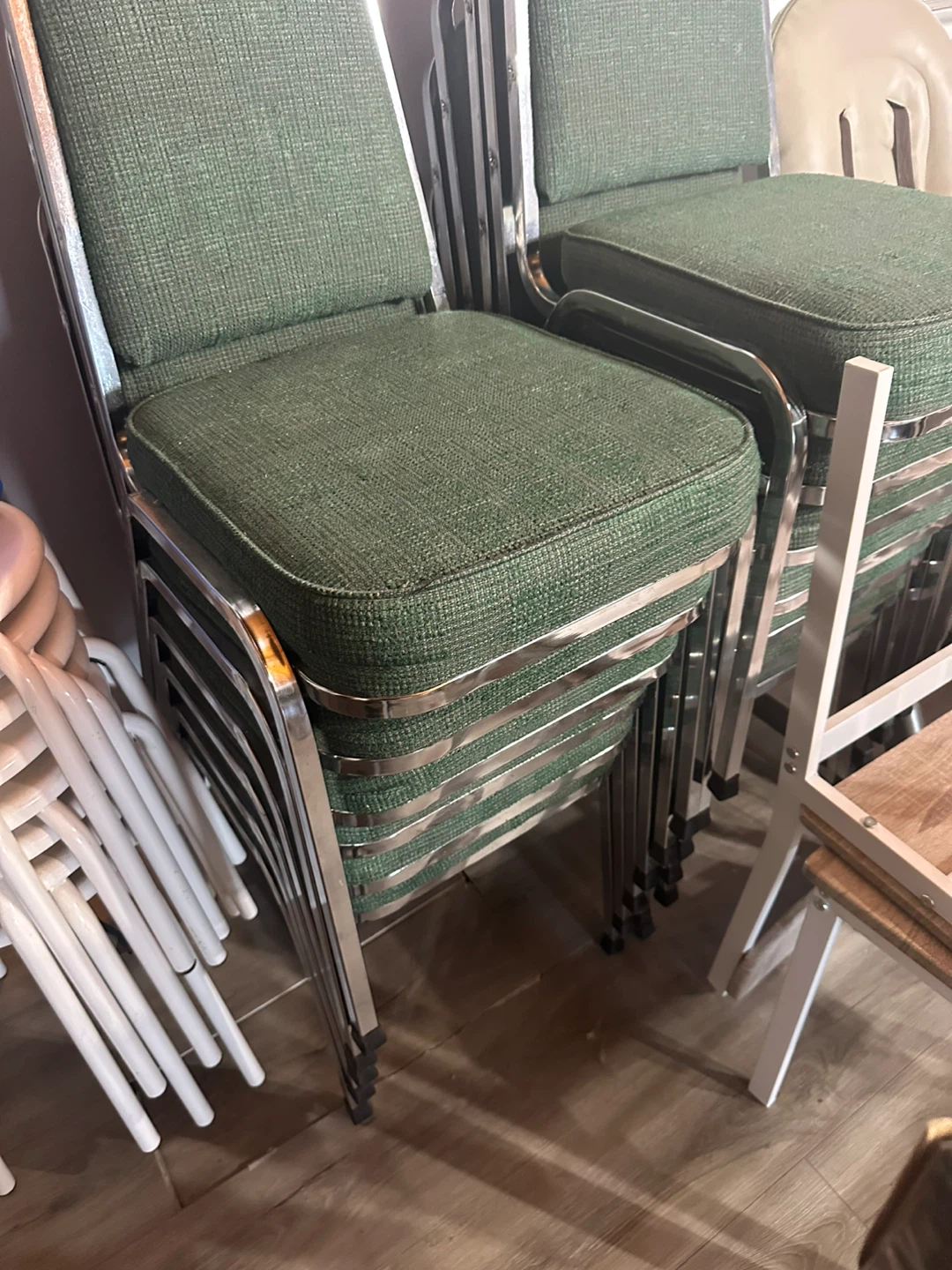 Stackable Dining Chairs - Green Fabric