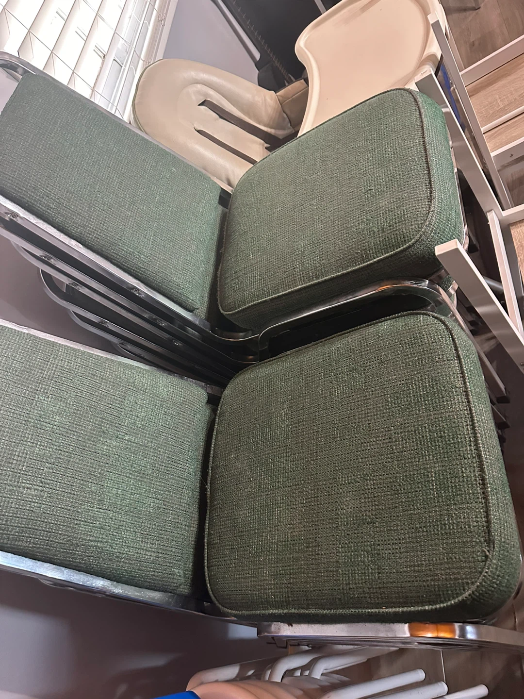 Stackable Dining Chairs - Green Fabric - photo 2