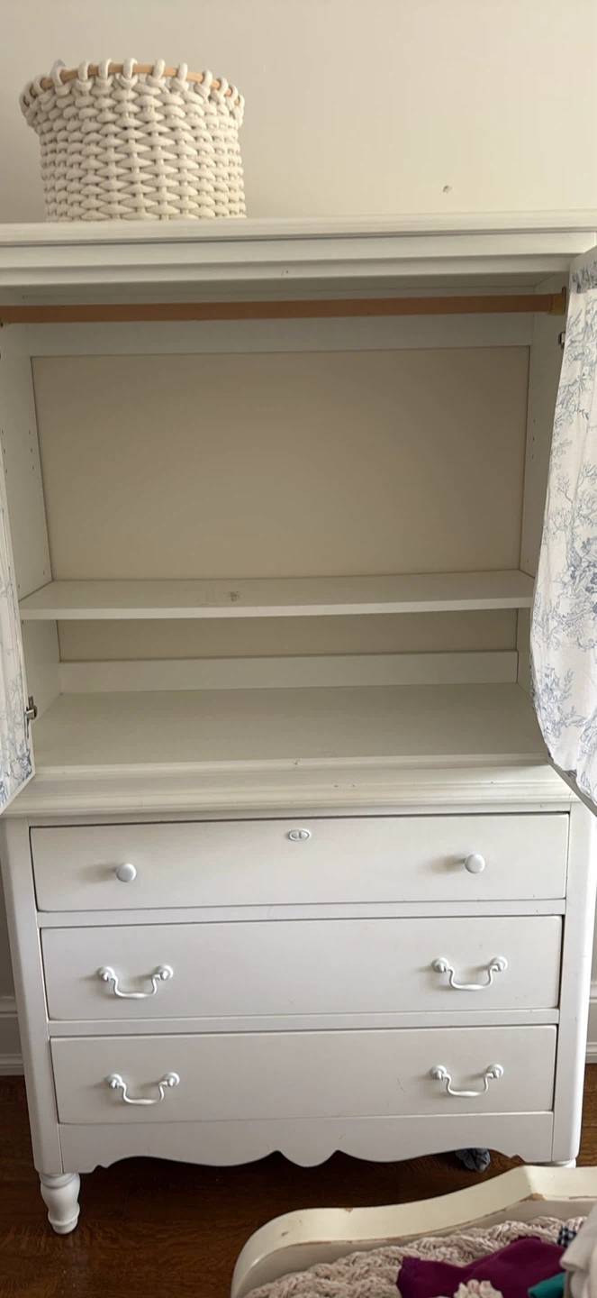 White Armoire with Blue Toile Curtains and Drawers - photo 4