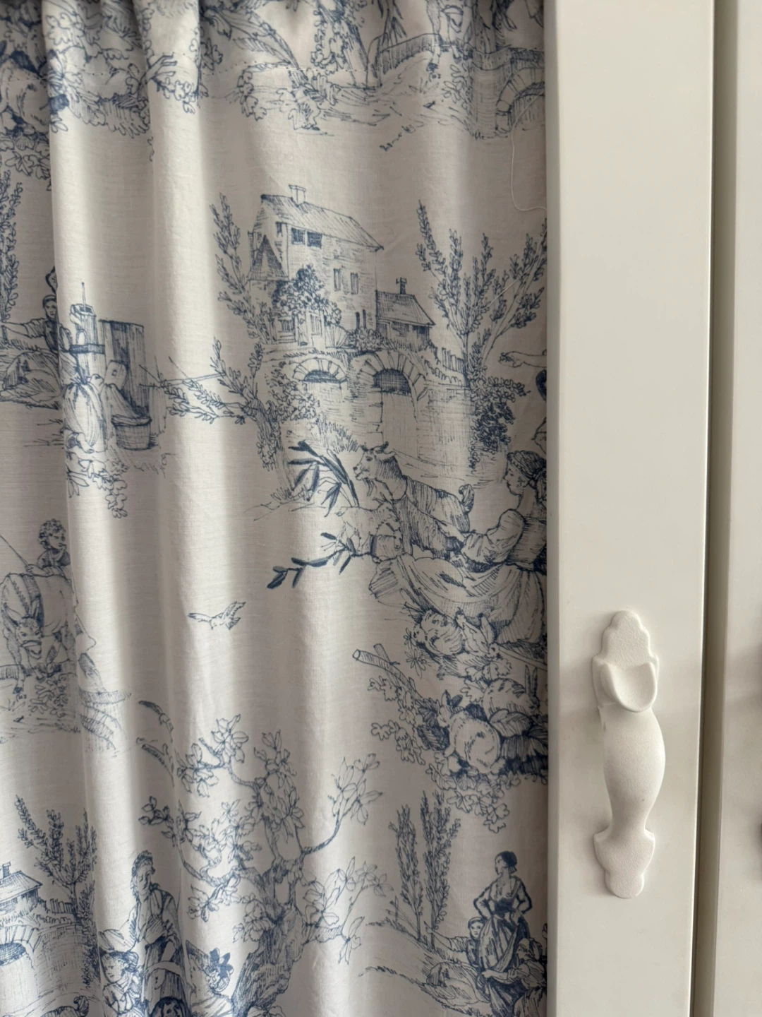 White Armoire with Blue Toile Curtains and Drawers - photo 2