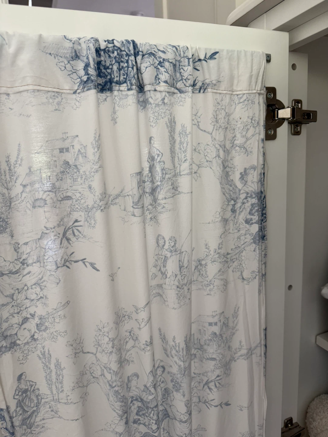 White Armoire with Blue Toile Curtains and Drawers - photo 3