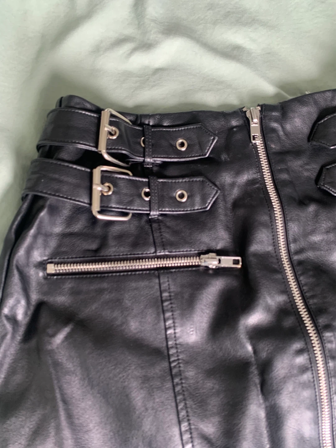 Black Faux Leather Buckle Mini Skirt - photo 2