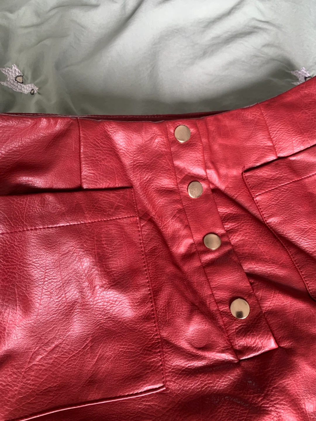 Red Faux Leather Button-Front Mini Skirt - photo 2