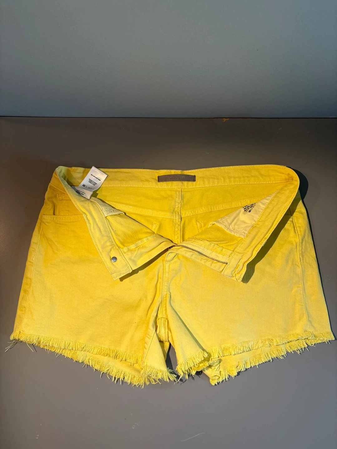 Yellow Denim Frayed Hem Shorts Size 10