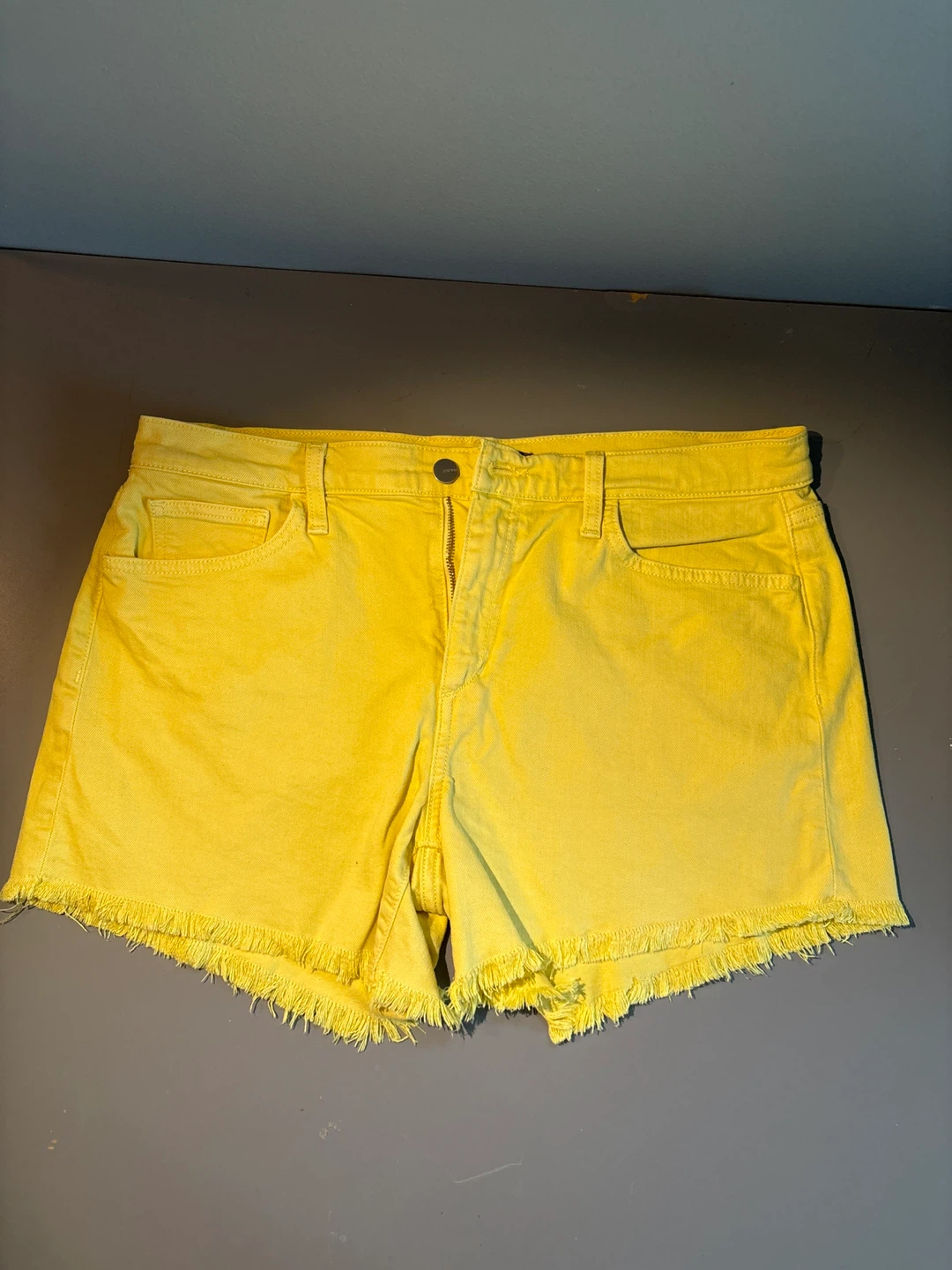 Yellow Denim Frayed Hem Shorts Size 10 - photo 2