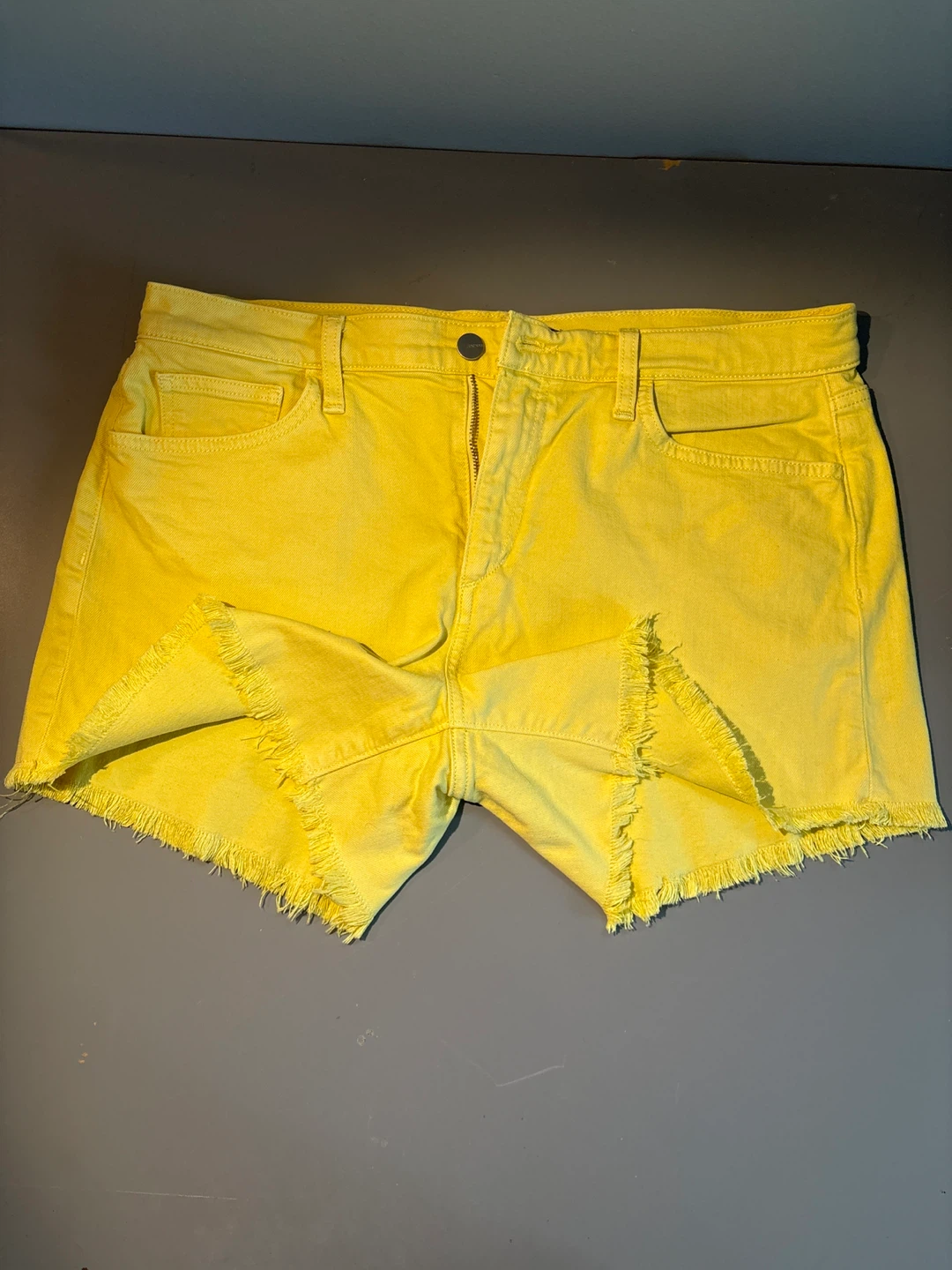 Yellow Denim Frayed Hem Shorts Size 10 - photo 3