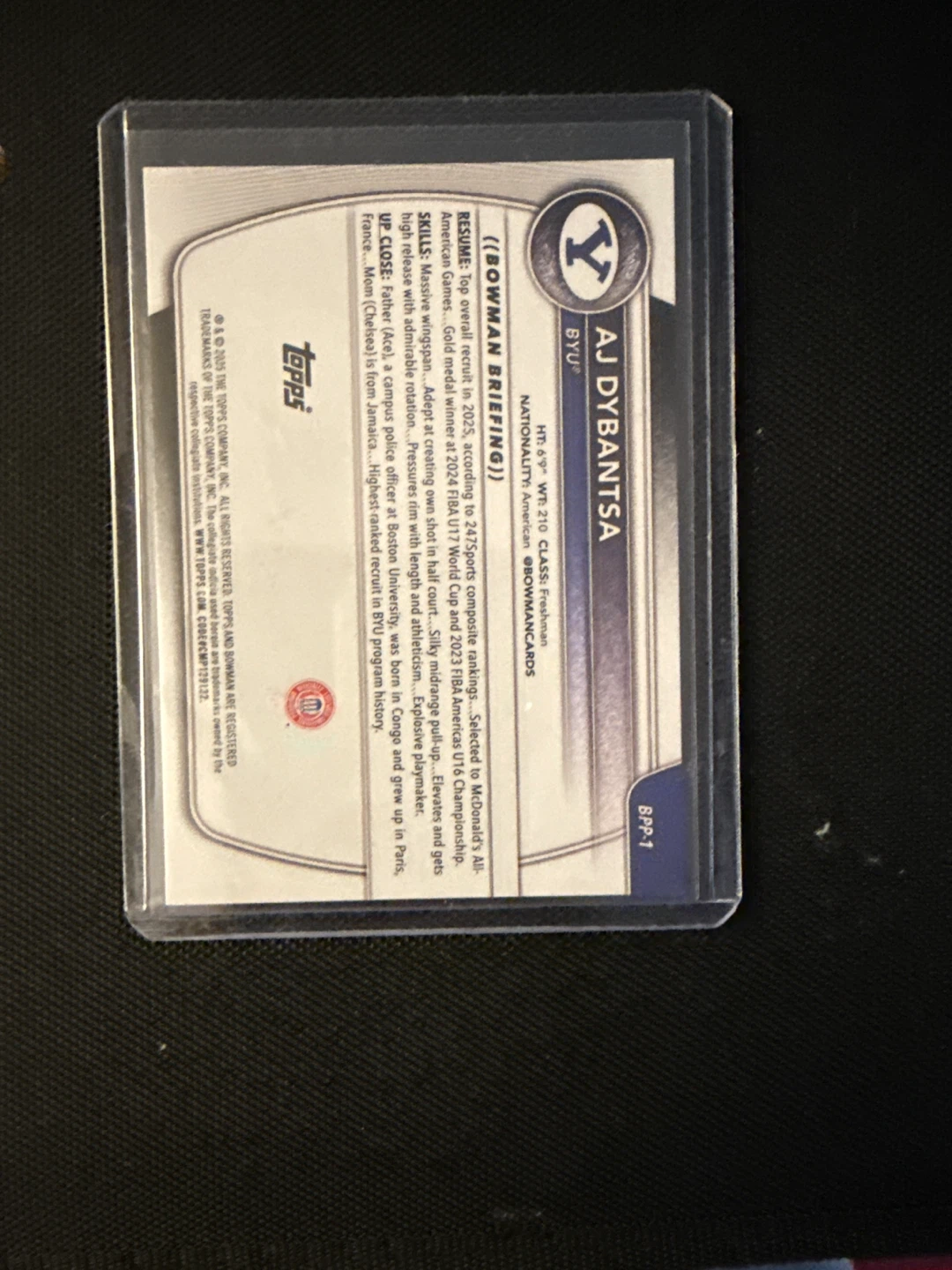 AJ DyBantsa BYU Bowman Draft Prospect Card - photo 2
