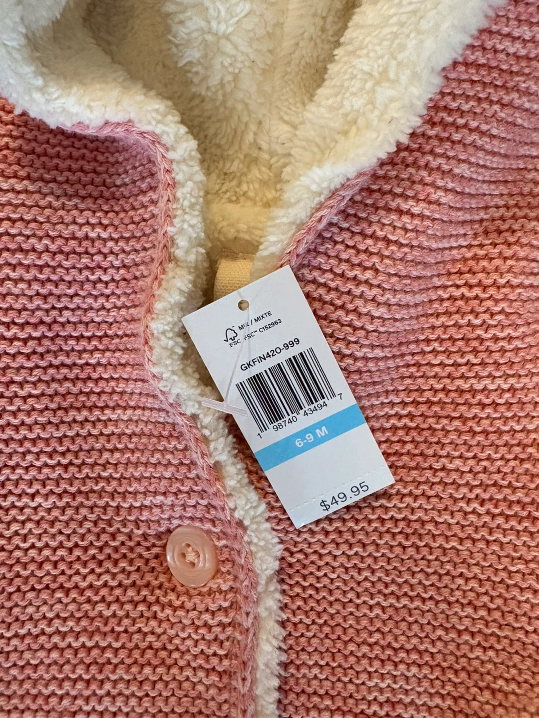 Baby gap pink knit warm Sherpa jacket 6-12M NWT - photo 2
