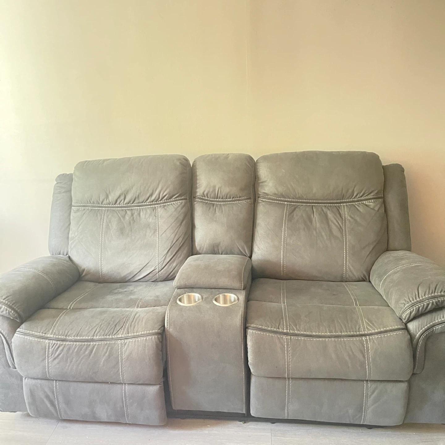 Gray Reclining Sofa with Center Console and Cup Holders - photo 3