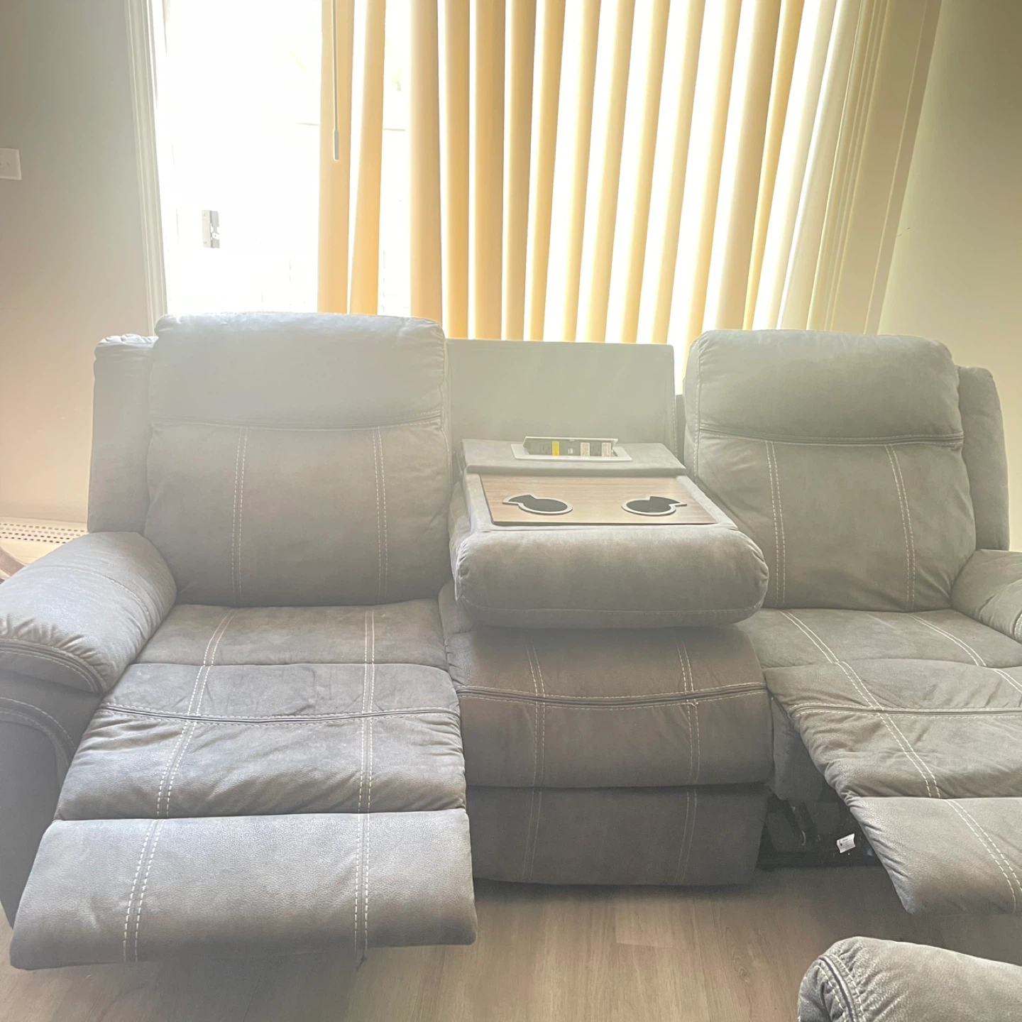 Gray Reclining Sofa with Center Console and Cup Holders - photo 2